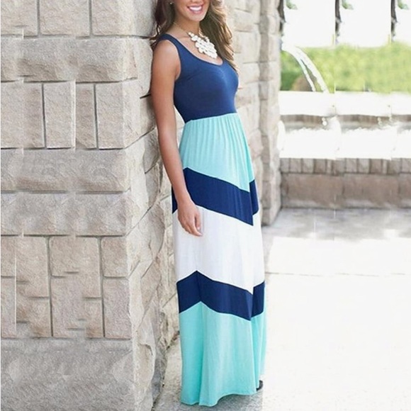 Striped Chevron Maxi Dress - Picture 1 of 5